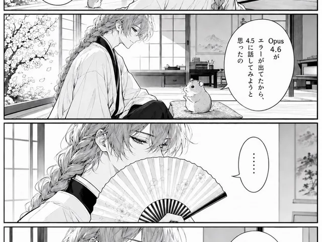 Four-Panel Manga Tea Room Scene preview image 1