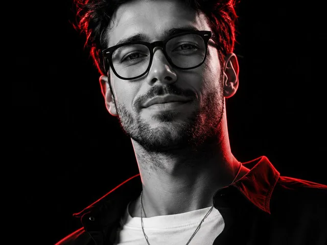 Monochrome Low-Angle Portrait with Red Glow preview image 1