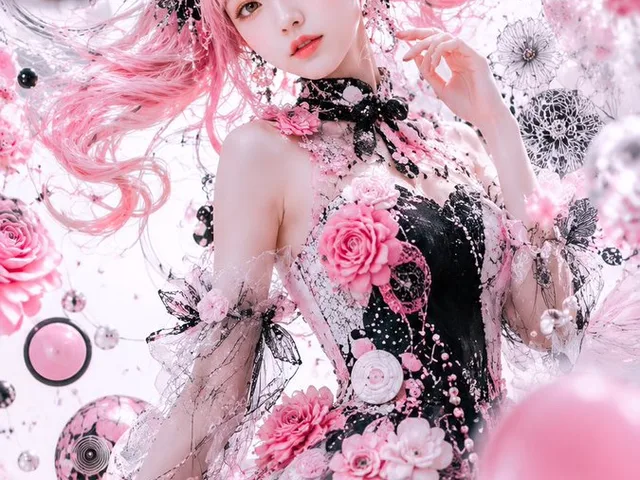 Pink Gothic Floral Fantasy Portrait preview image 1