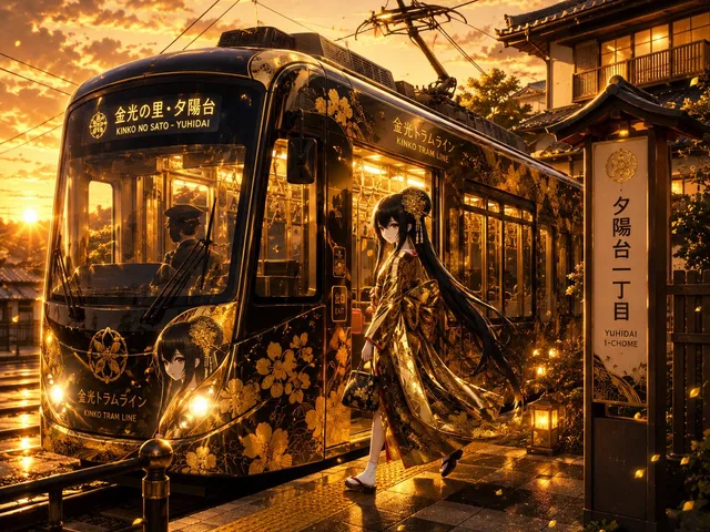Golden Anime Tram at Sunset preview image 1
