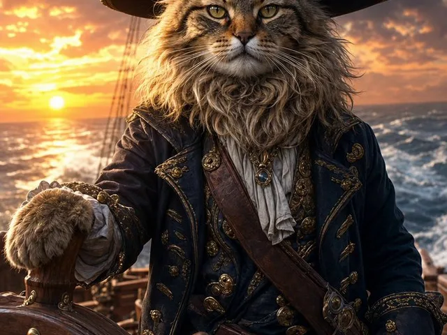 Fluffy Pirate Cat Captain Portrait preview image 1