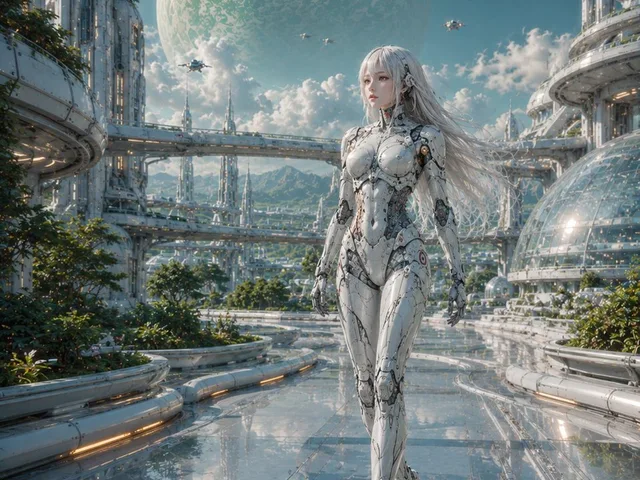 Female Android in Futuristic Space City preview image 1