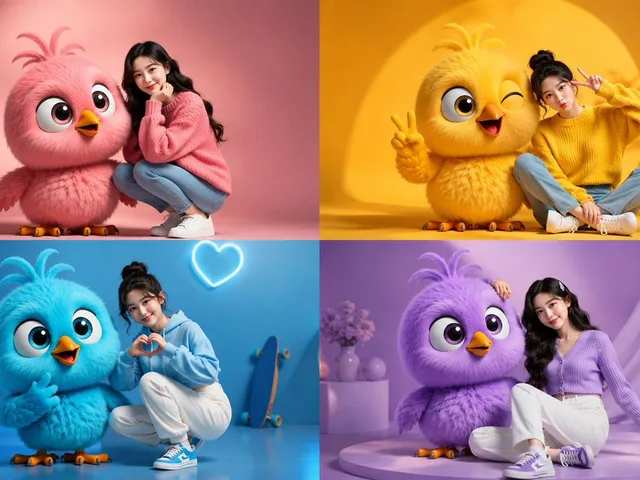 Four-Color Chick Mascot Photo Collage preview image 1