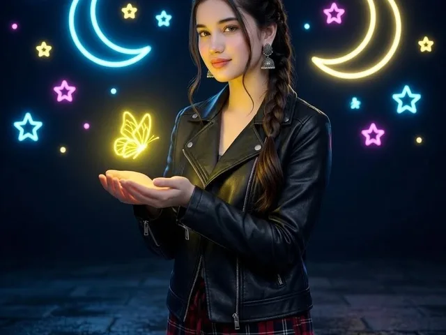 Neon Butterfly Night Portrait preview image 1