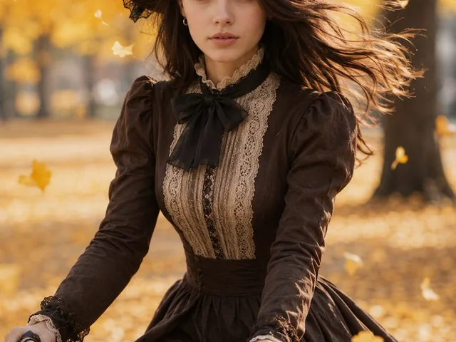 Victorian Woman Riding Vintage Bicycle preview image 1