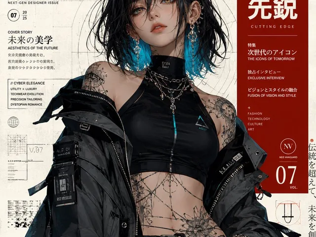 Cyberpunk Anime Fashion Magazine Cover preview image 1