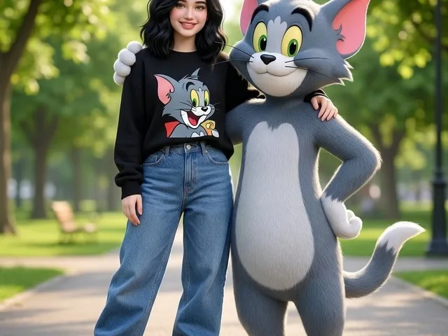 Woman Posing With Life-Size Tom Cat preview image 1