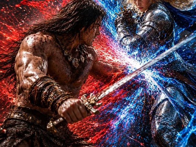 Red and Blue Fantasy Sword Clash preview image 1