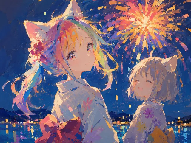 彩虹毛猫女孩插画 preview image 1