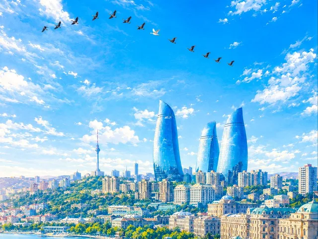 Baku Flame Towers Aerial Scene preview image 1