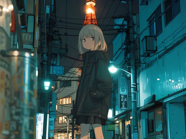 Anime Girl in Rainy Tokyo Alley preview image 1