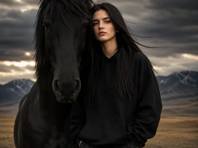Mythical Woman and Black Horse Portrait preview image 1