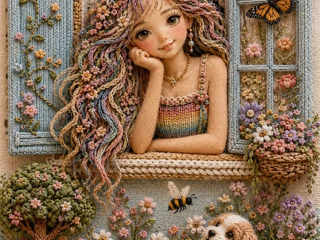 Handcrafted 3D Embroidery Scene preview image 1
