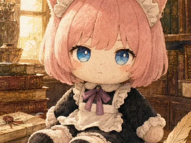 Plush Cat Maid Doll in Antique Library preview image 1