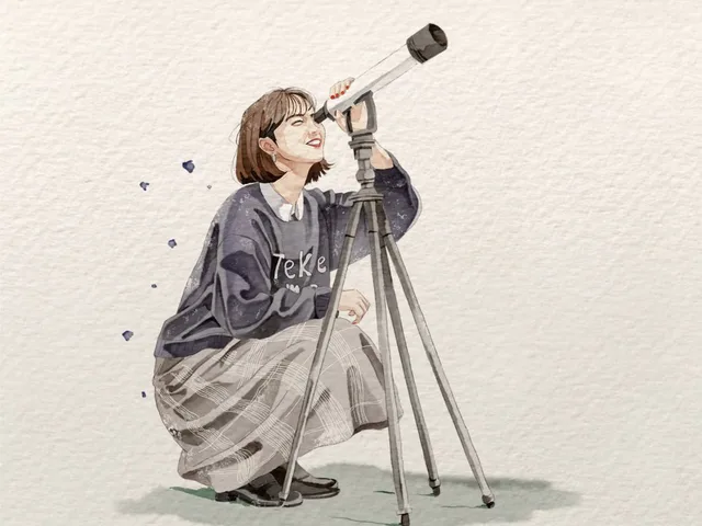 女人用望远镜的水彩插图 - 1 preview image 1