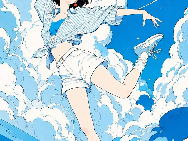 Anime Girl Floating in Summer Clouds preview image 1
