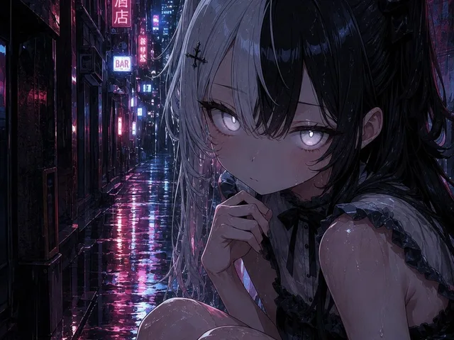 Rainy Gothic Alley Anime Girl preview image 1